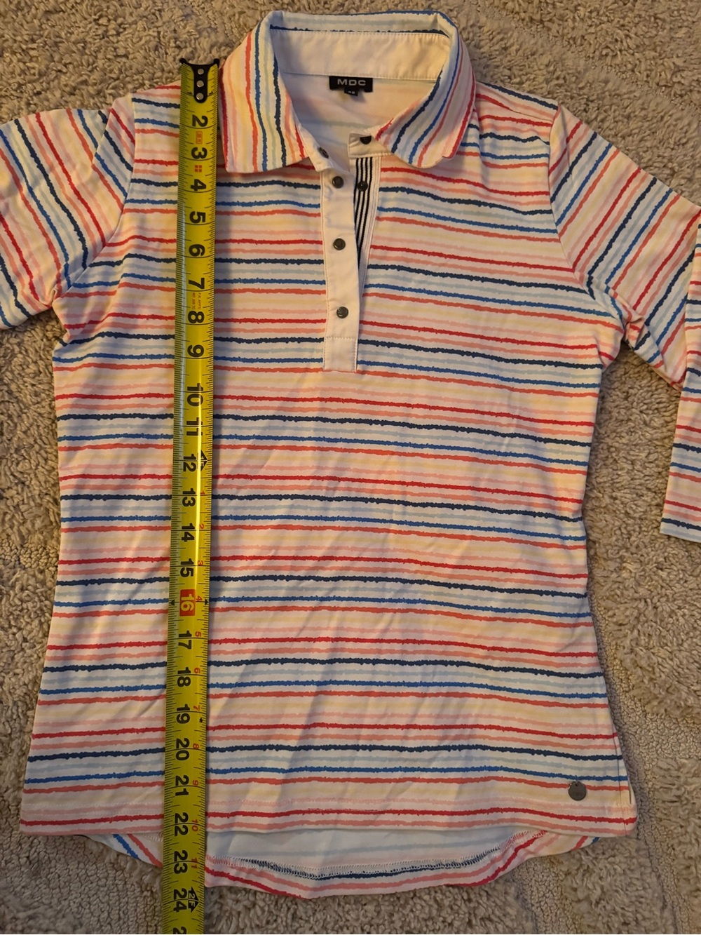 $217 MDC Rainbow Stripe Polo Shirt Pink Blue White Short Sleeve Women’s US 6 S - Picture 10 of 10